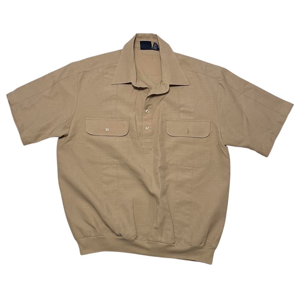 Vintage John Blair Men's Large Pullover Shirt Retro Rockabilly Bowling Taupe Tan